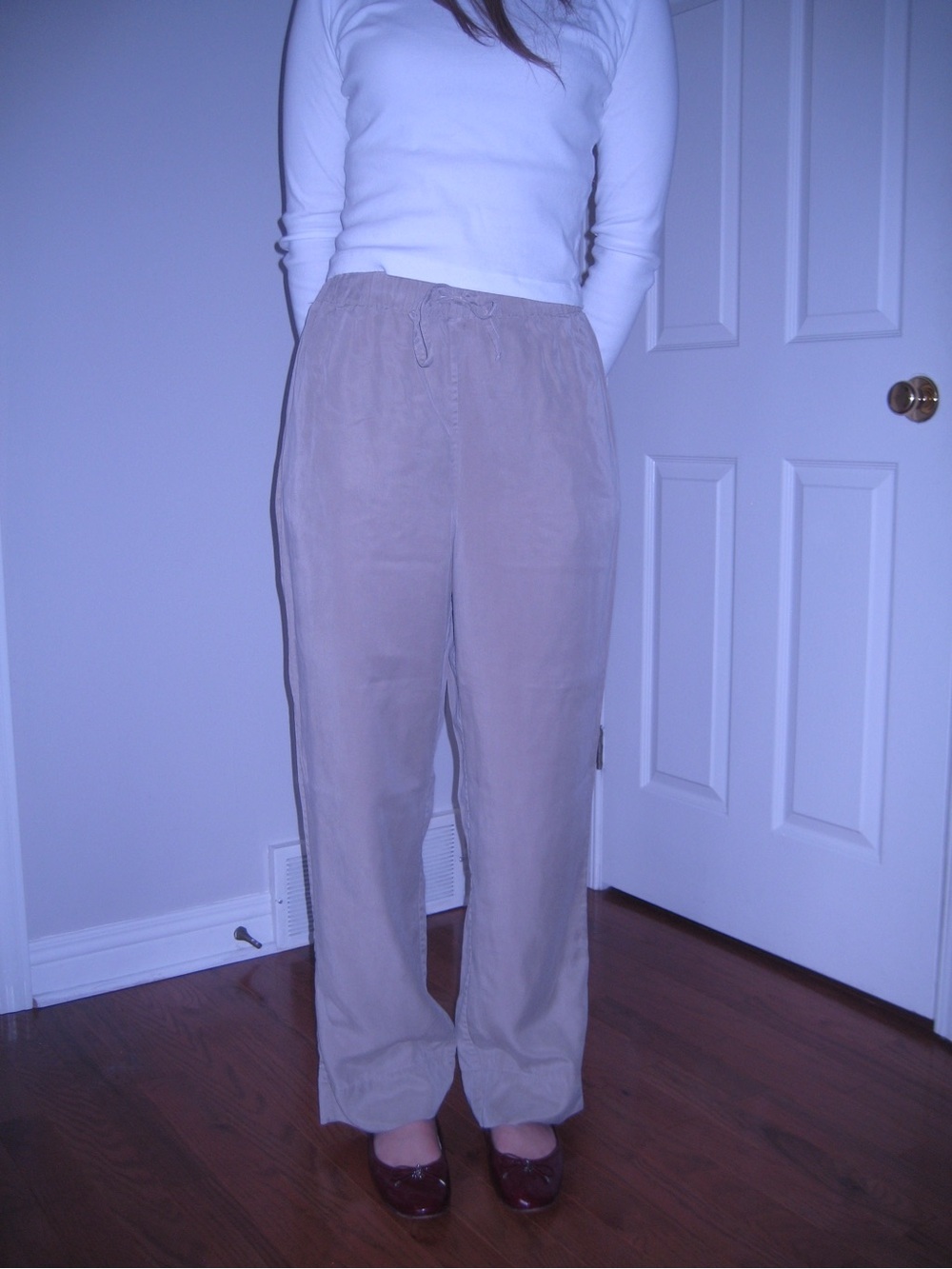 Women's Wide-Leg Drawstring Pants in Light Tan